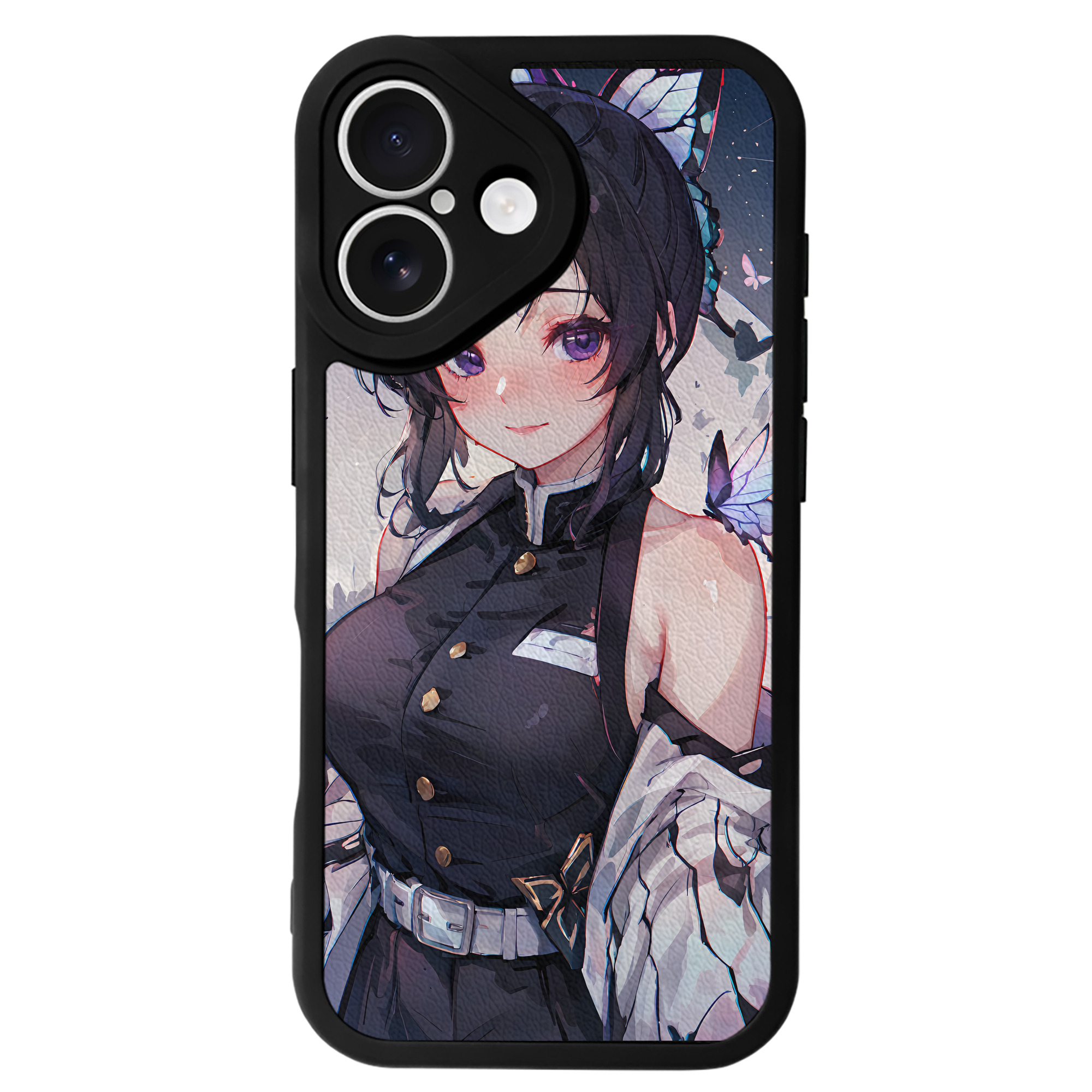 （画像用） 鬼滅の刃（きめつのやいば）蟲柱-胡蝶 しのぶ／こちょう しのぶ Kochou Shinobu 【iPhone 16シリーズ対応】シリコンスマホケース（レザー調） 材質：シリコン